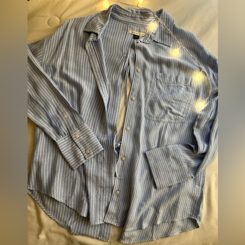 American Eagle Outfitters Light Blue Striped Shirt